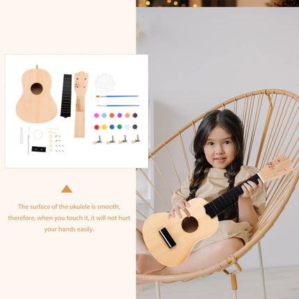 Ukulele Small Guitar with DIY Material Kit 21 Inch Wood Colour Easy to Assemble