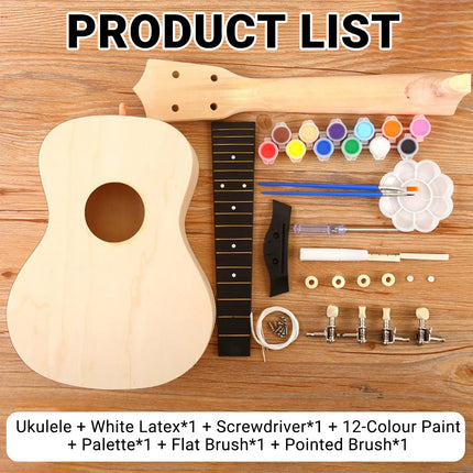 Ukulele Small Guitar with DIY Material Kit 21 Inch Wood Colour Easy to Assemble