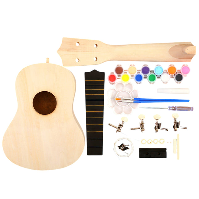 Ukulele Small Guitar with DIY Material Kit 21 Inch Wood Colour Easy to Assemble