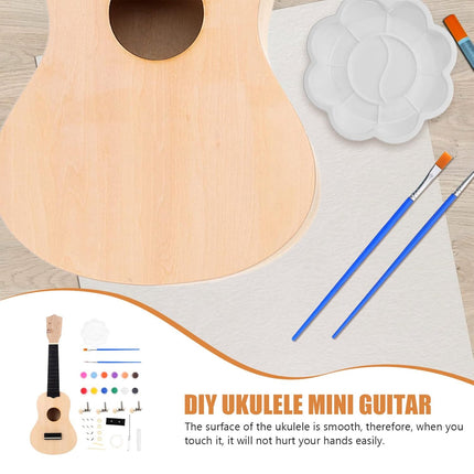 Ukulele Small Guitar with DIY Material Kit 21 Inch Wood Colour Easy to Assemble