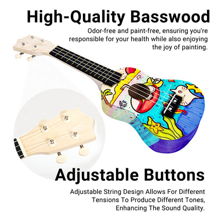 Ukulele Small Guitar with DIY Material Kit 21 Inch Wood Colour Easy to Assemble