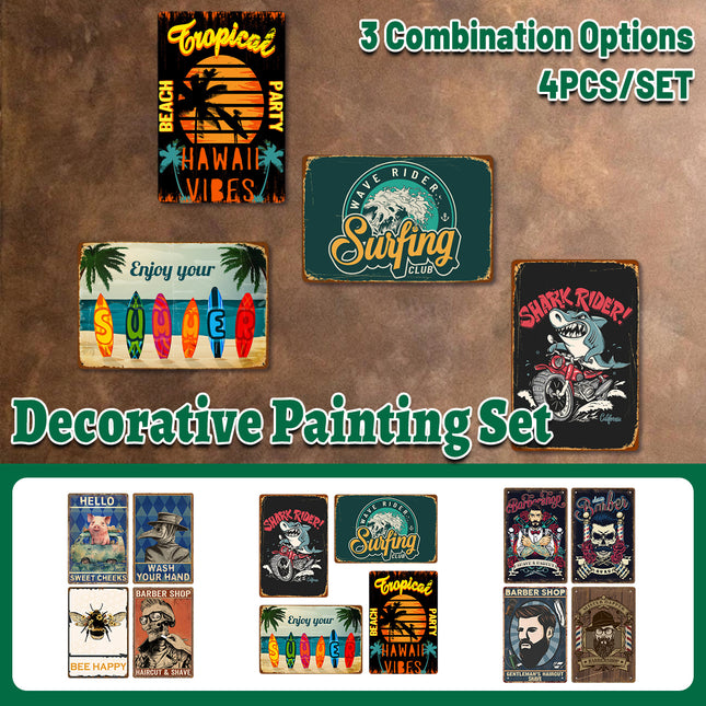 4PCS Vintage Metal Sign Wall Art Decorative Painting for Living Room Bedroom