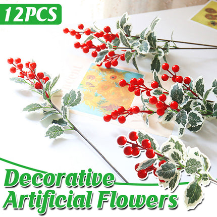 12PCS Artificial 7-Fork Red Berry Decorative Flowers for Christmas Home Party