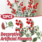 12PCS Artificial 7-Fork Red Berry Decorative Flowers for Christmas Home Party