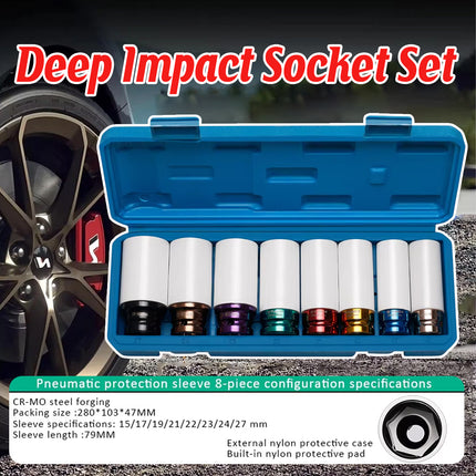 8PCS Deep Impact Socket Set Drive Metric Sizes Durable for Automotive Repair