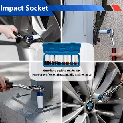 8PCS Deep Impact Socket Set Drive Metric Sizes Durable for Automotive Repair
