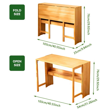 Foldable Student Desk Computer Table Space Saving Bamboo for Bedroom Study Use