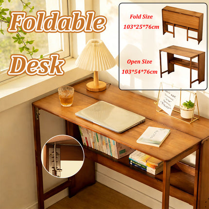 Bamboo Folding Student Desk Study Table Space Saving Large Capacity Storage