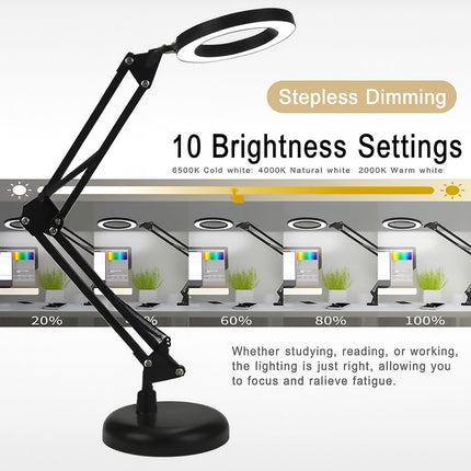 30X Magnifying Glass Desk Lamp LED Stepless Dim for Clock Repair Jewelry