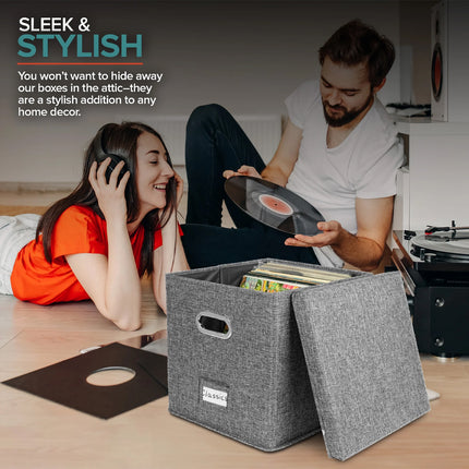Linen Fabric Vinyl Record Storage Box Foldable With Lid Included Dustproof