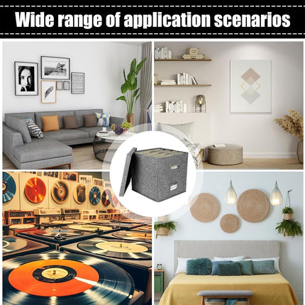 Linen Fabric Vinyl Record Storage Box Foldable With Lid Included Dustproof