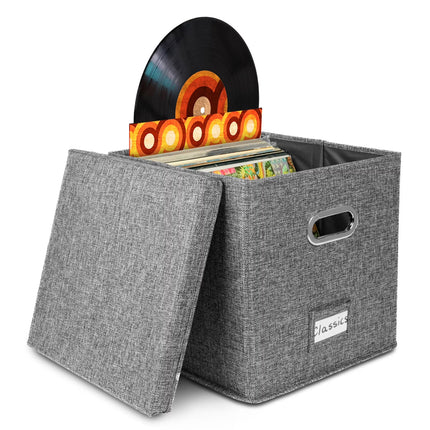 Linen Fabric Vinyl Record Storage Box Foldable With Lid Included Dustproof