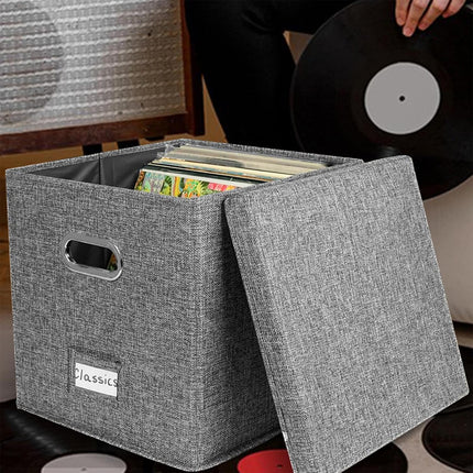 Linen Fabric Vinyl Record Storage Box Foldable With Lid Included Dustproof