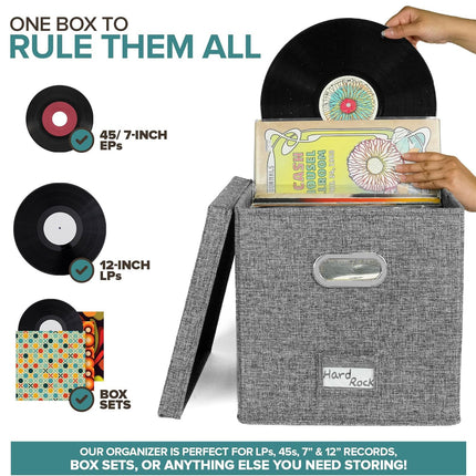 Linen Fabric Vinyl Record Storage Box Foldable With Lid Included Dustproof