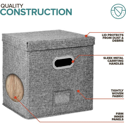 Linen Fabric Vinyl Record Storage Box Foldable With Lid Included Dustproof