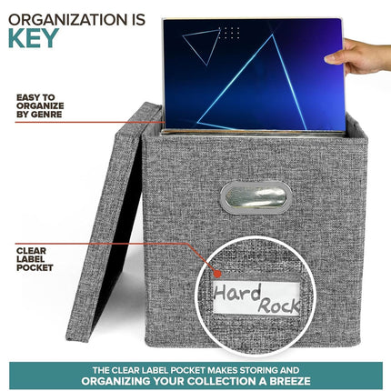 Linen Fabric Vinyl Record Storage Box Foldable With Lid Included Dustproof