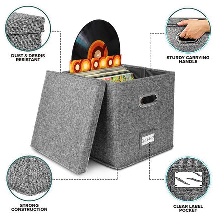 Linen Fabric Vinyl Record Storage Box Foldable With Lid Included Dustproof