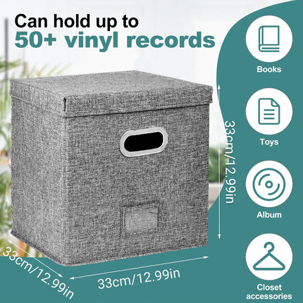 Linen Fabric Vinyl Record Storage Box Foldable With Lid Included Dustproof