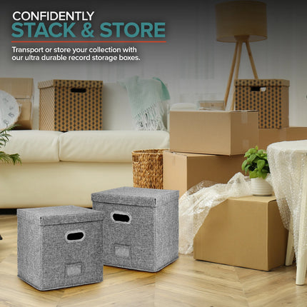 Linen Fabric Vinyl Record Storage Box Foldable With Lid Included Dustproof