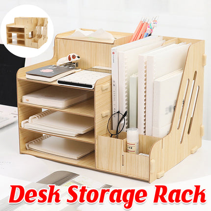 Wooden Desktop File Storage Rack for Office Home Document Paper Storage Sturdy
