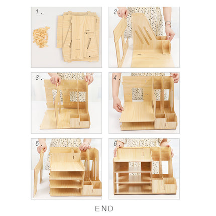 Wooden Desktop File Storage Rack for Office Home Document Paper Storage Sturdy