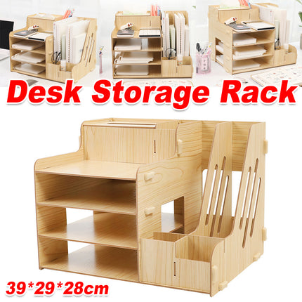 Wooden Desktop File Storage Rack for Office Home Document Paper Storage Sturdy