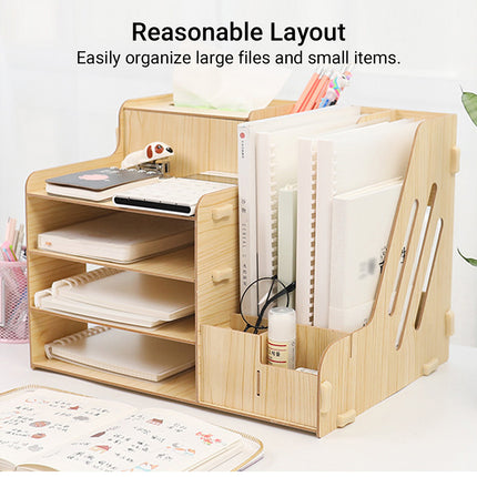 Wooden Desktop File Storage Rack for Office Home Document Paper Storage Sturdy