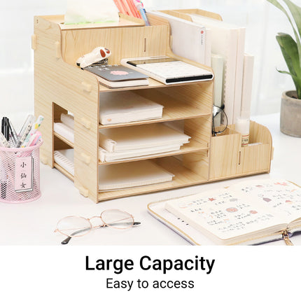 Wooden Desktop File Storage Rack for Office Home Document Paper Storage Sturdy