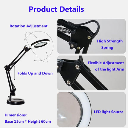 30X Magnifying Glass Desk Lamp LED Stepless Dim for Clock Repair Jewelry
