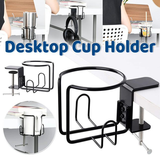 Clip-On Table Cup Holder Metal Cup Tray Adjustable Clip Anti-Slip Base Stable