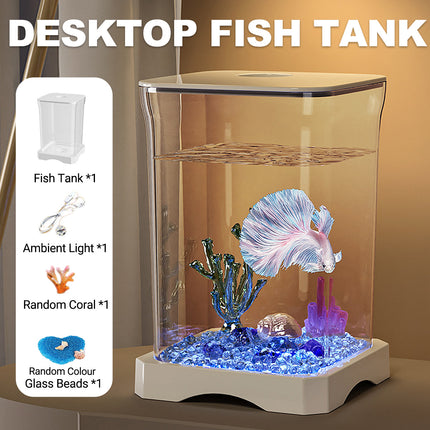 Desktop Betta Fish Tank Mini Aquarium Decor For Home Office Tabletop Fishbowl