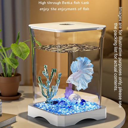 Desktop Betta Fish Tank Mini Aquarium Decor For Home Office Tabletop Fishbowl