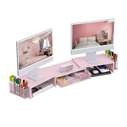 Desktop Computer Monitor Stand Riser Pink Drawer Side Baskets 70-103cm