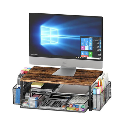 Computer Stand Riser With Drawer Storage Monitor Shelf For PC Laptop Workspace