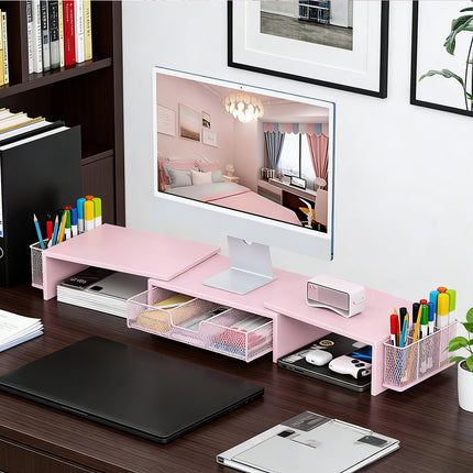 Desktop Computer Monitor Stand Riser Pink Drawer Side Baskets 70-103cm