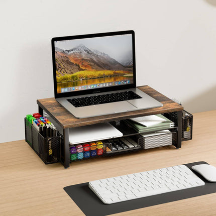 Computer Stand Riser With Drawer Storage Monitor Shelf For PC Laptop Workspace