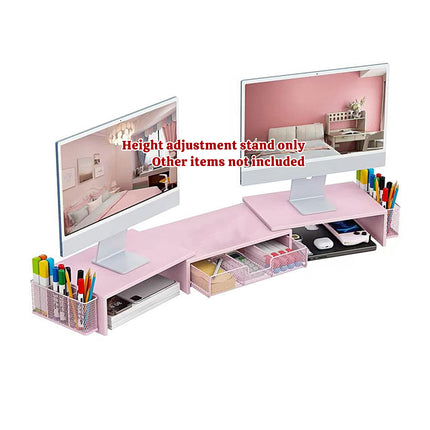 Desktop Computer Monitor Stand Riser Pink Drawer Side Baskets 70-103cm