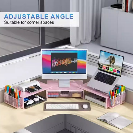 Desktop Computer Monitor Stand Riser Pink Drawer Side Baskets 70-103cm