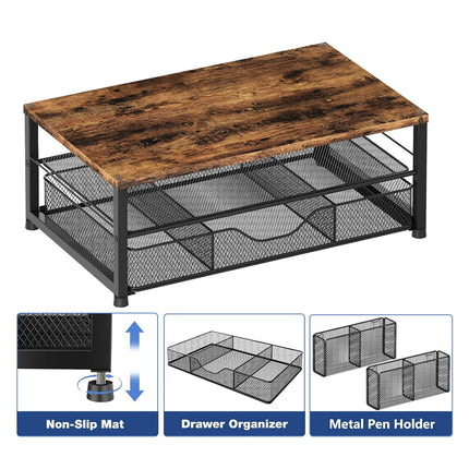 Computer Stand Riser With Drawer Storage Monitor Shelf For PC Laptop Workspace