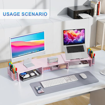 Desktop Computer Monitor Stand Riser Pink Drawer Side Baskets 70-103cm