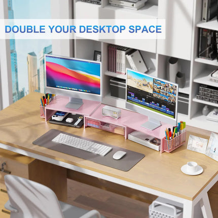Desktop Computer Monitor Stand Riser Pink Drawer Side Baskets 70-103cm