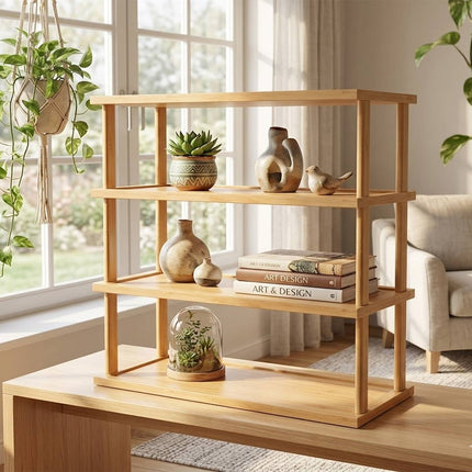 Natural Bamboo 4 Tier Desktop Shelf Bookshelf Storage Rack for Office Desk