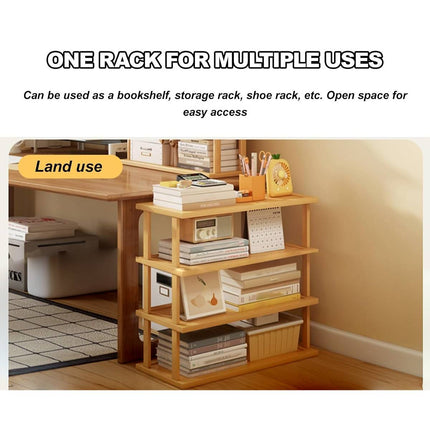 Natural Bamboo 4 Tier Desktop Shelf Bookshelf Storage Rack for Office Desk