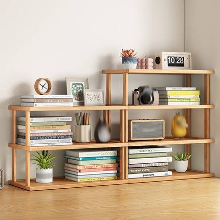 Natural Bamboo 4 Tier Desktop Shelf Bookshelf Storage Rack for Office Desk