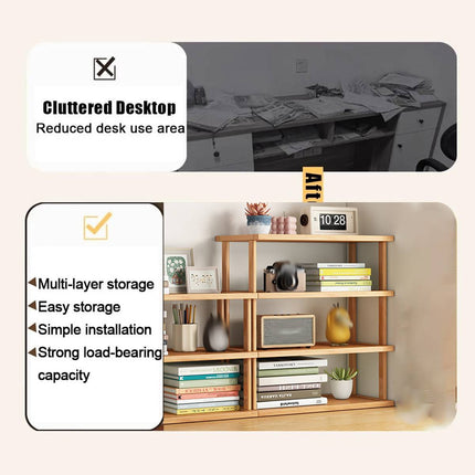 Natural Bamboo 4 Tier Desktop Shelf Bookshelf Storage Rack for Office Desk