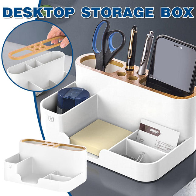 Office Organizer Pen Holder with Slots for Pens Phone Cards Remote Sticky Notes