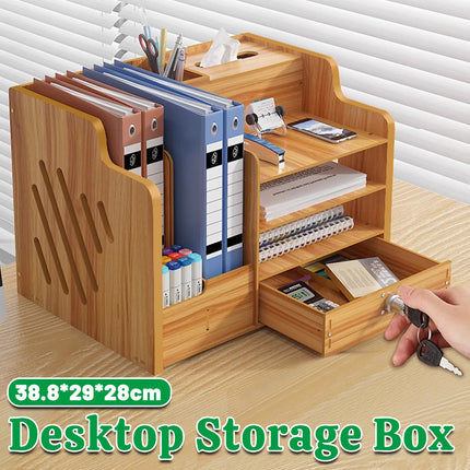 Desk Organiser Multilayer Storage Box with Tissue Holder and Pen Slots