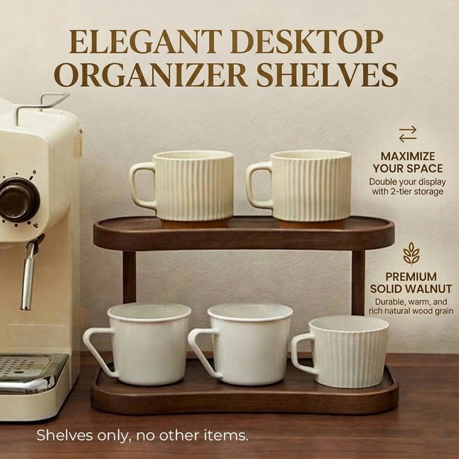 Two Tier Wood Desktop Storage Rack Vanity Shelf for Cosmetics Perfume