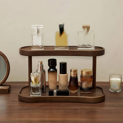 Natural Wood 2 Tier Desktop Storage Rack Ladder Shelf for Cosmetics Perfume
