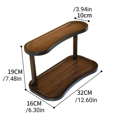 Natural Wood 2 Tier Desktop Storage Rack Ladder Shelf for Cosmetics Perfume